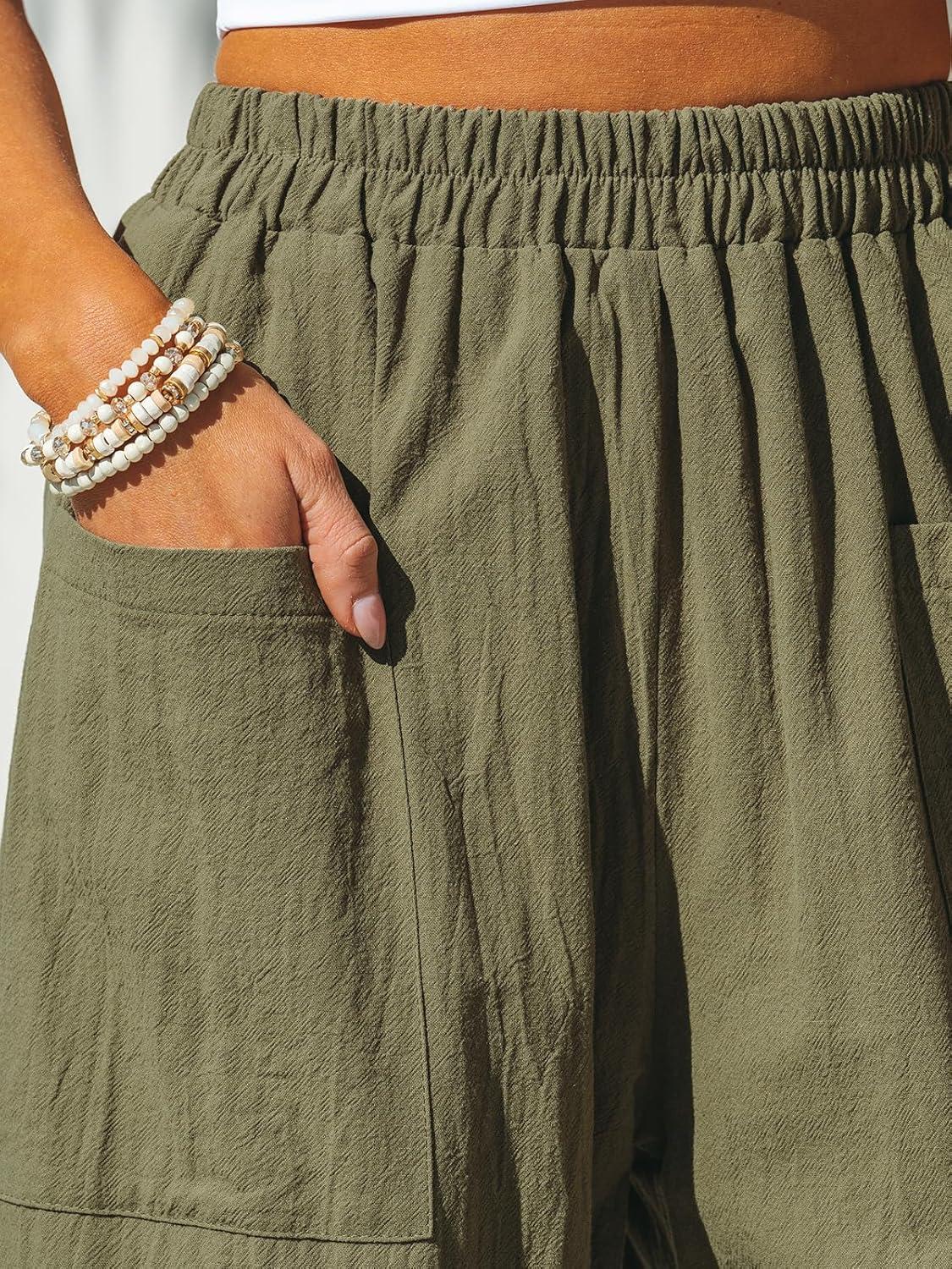 imageCUPSHE Womens Pants Patch Pocket Tapered Leg Elastic Waist Long Pant Casual Beach Vacation RunningGreen