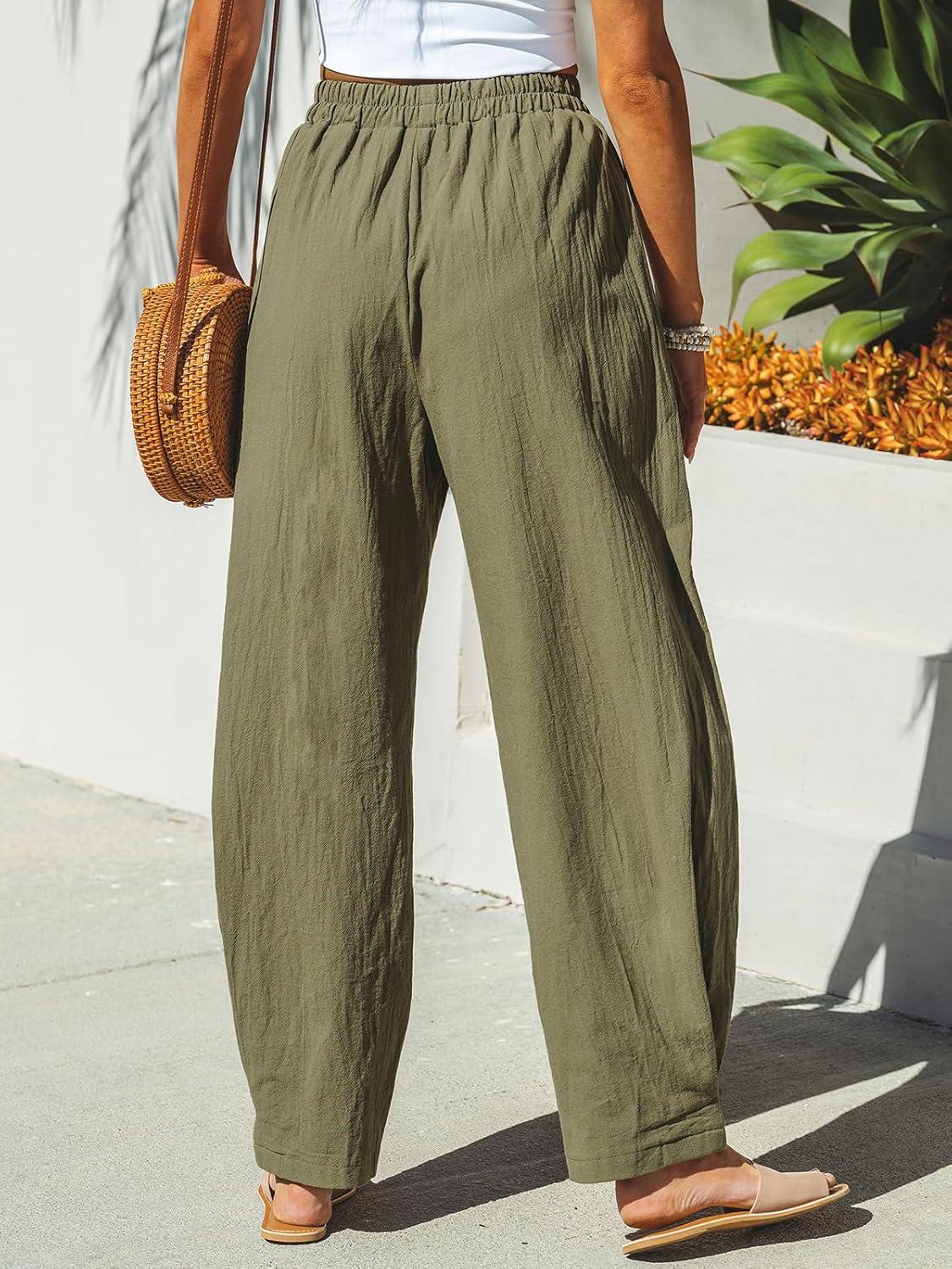 imageCUPSHE Womens Pants Patch Pocket Tapered Leg Elastic Waist Long Pant Casual Beach Vacation RunningGreen
