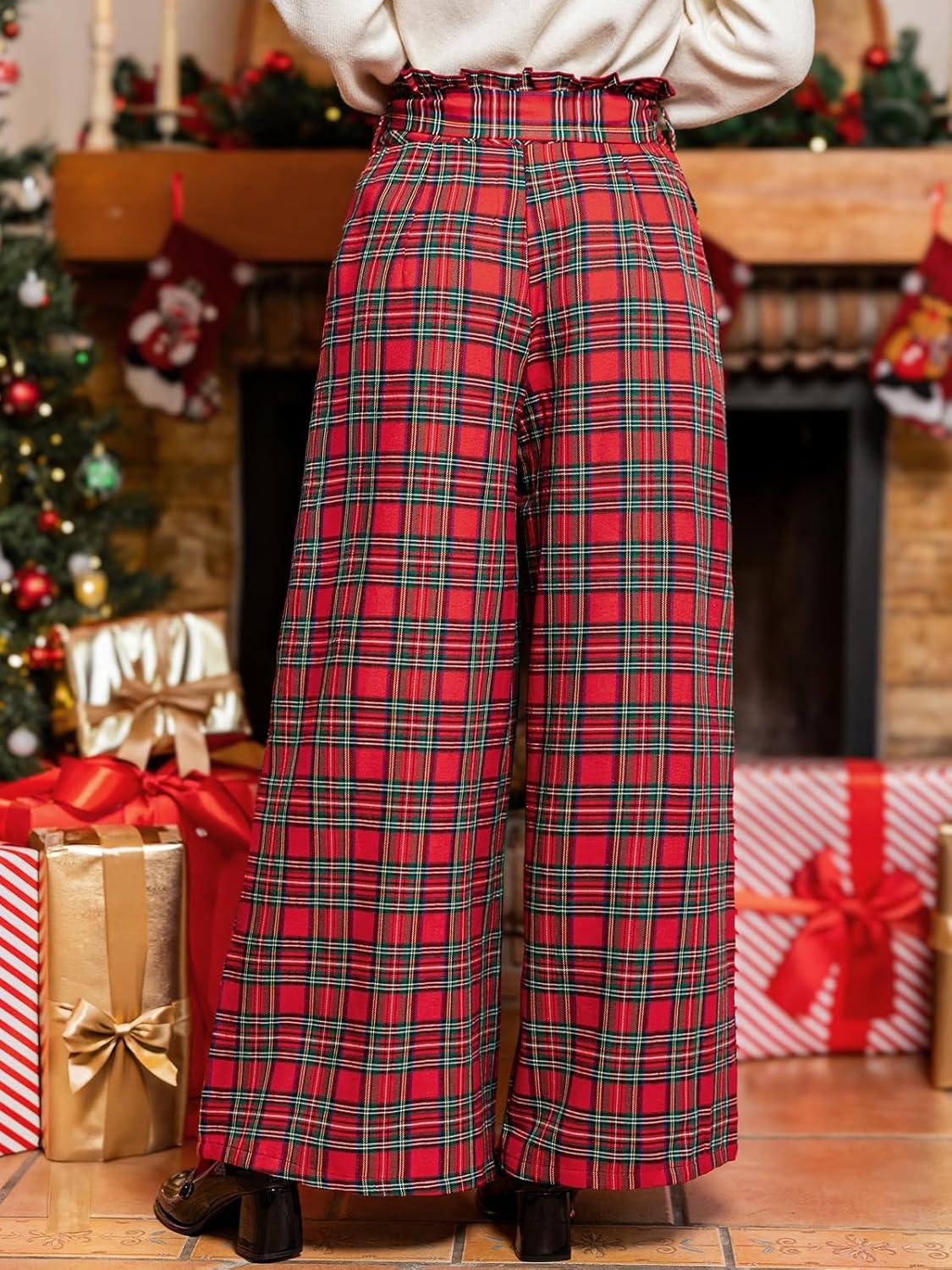 imageCUPSHE Womens Plaid Pants 2025 Christmas Pajama Lounge Gingham Pants Xmas PJ Bottoms with Pockets Fall Y2K OutfitsRed