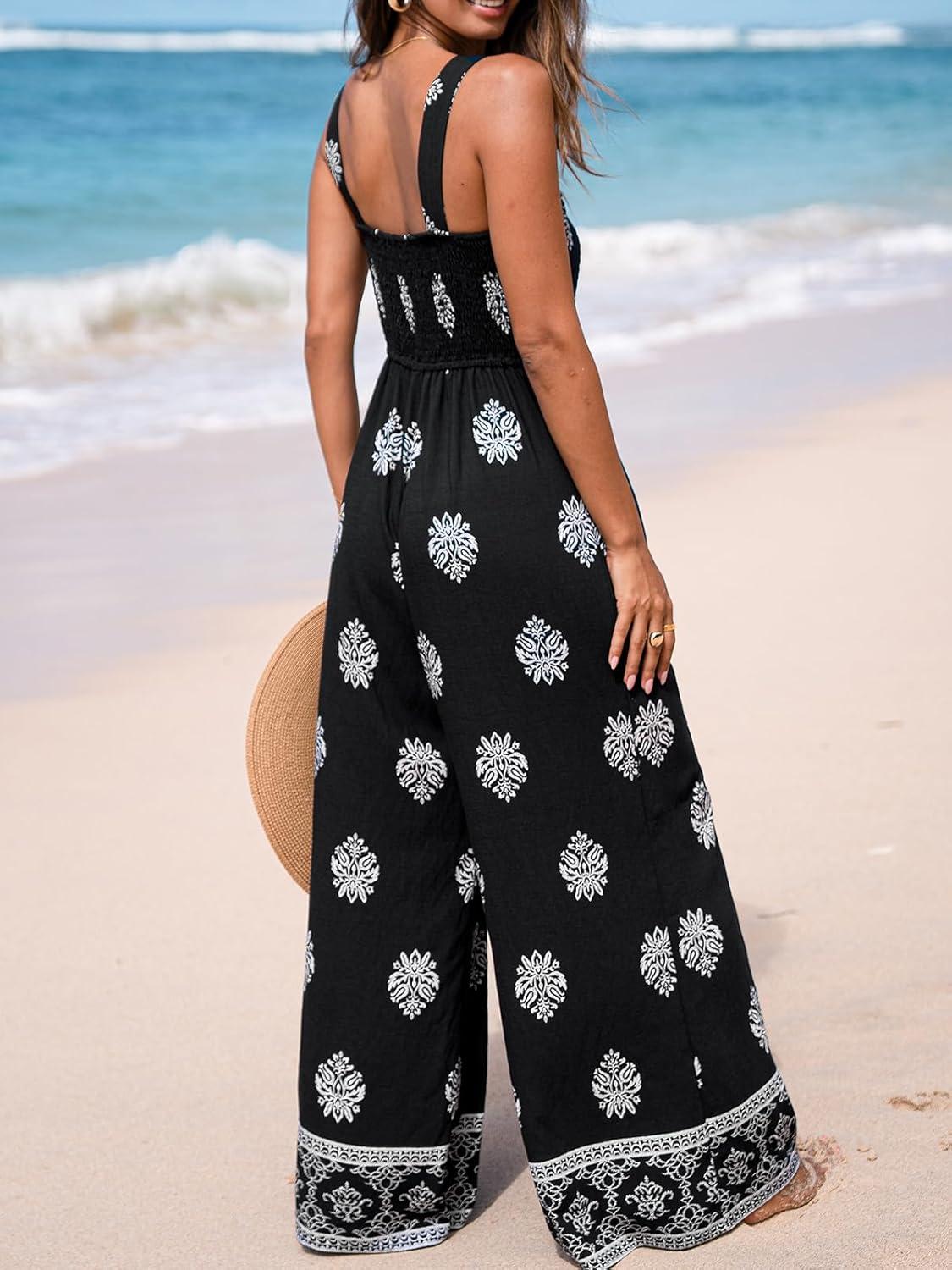 imageCUPSHE Womens Romper Square Neck Sleeveless Jumpsuit Straight leg Outfit Casual DressyNavy Flower