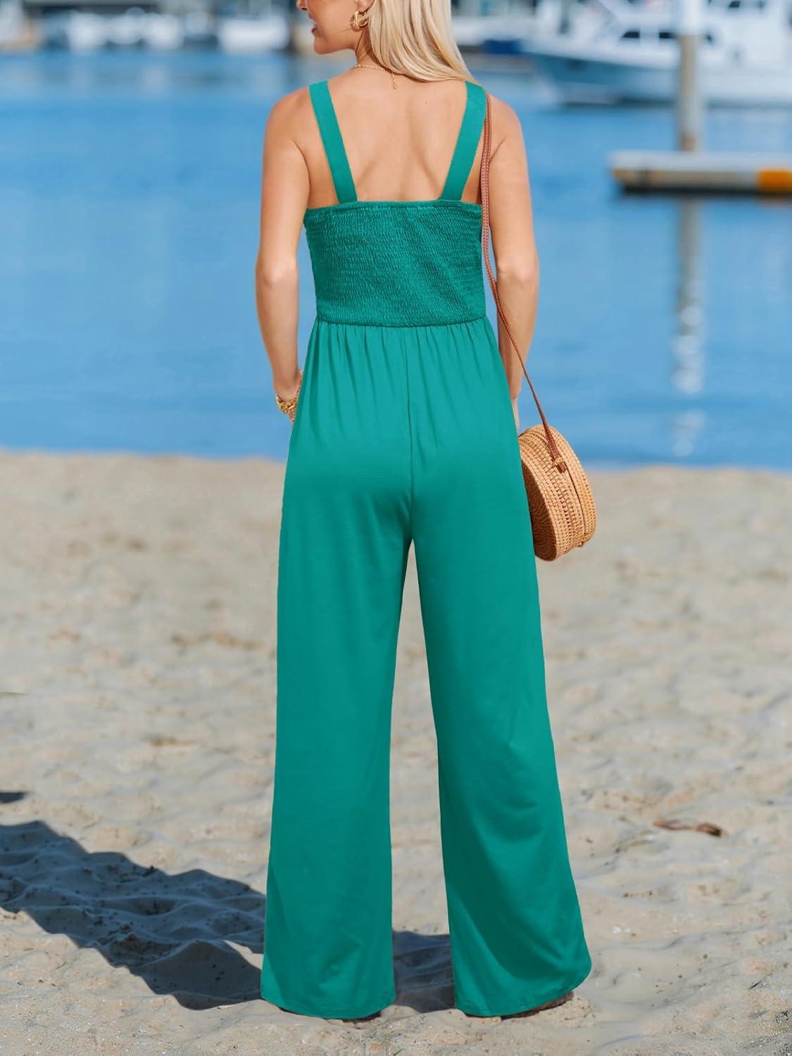 imageCUPSHE Womens Romper Square Neck Sleeveless Jumpsuit Straight leg Outfit Casual DressyTeal