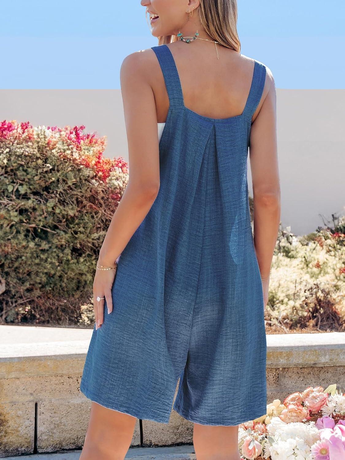 imageCUPSHE Womens Romper Square Neck Sleeveless Straight leg Jumpsuit Botton Outfit Casual DressyBlue