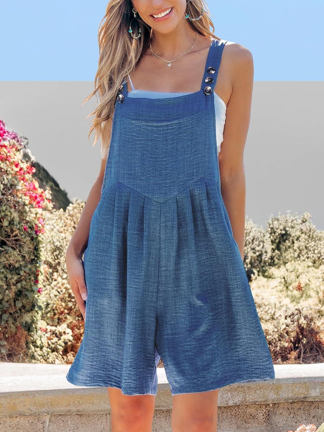 imageCUPSHE Womens Romper Square Neck Sleeveless Straight leg Jumpsuit Botton Outfit Casual DressyBlue