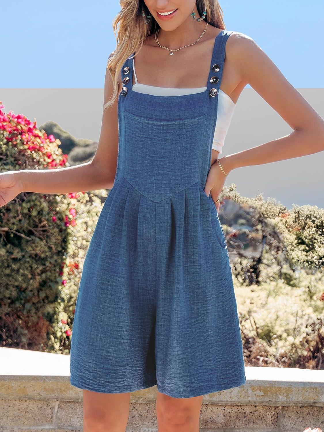 imageCUPSHE Womens Romper Square Neck Sleeveless Straight leg Jumpsuit Botton Outfit Casual DressyBlue