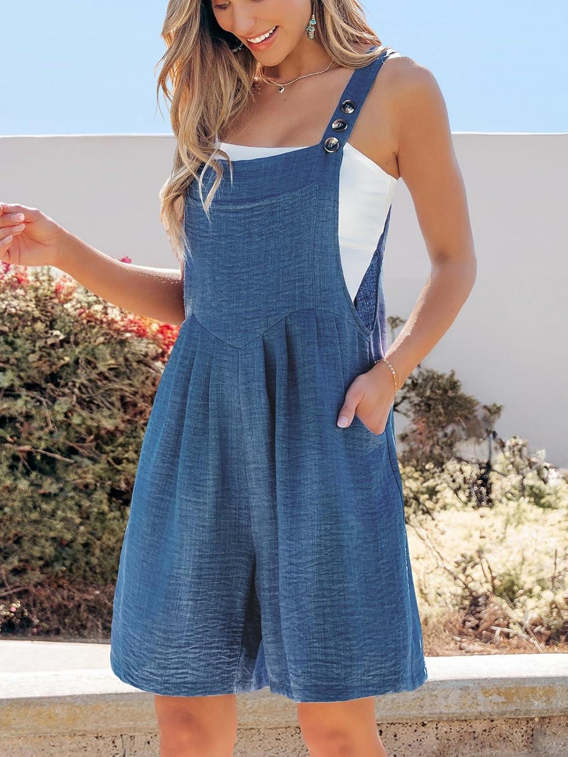 imageCUPSHE Womens Romper Square Neck Sleeveless Straight leg Jumpsuit Botton Outfit Casual DressyBlue