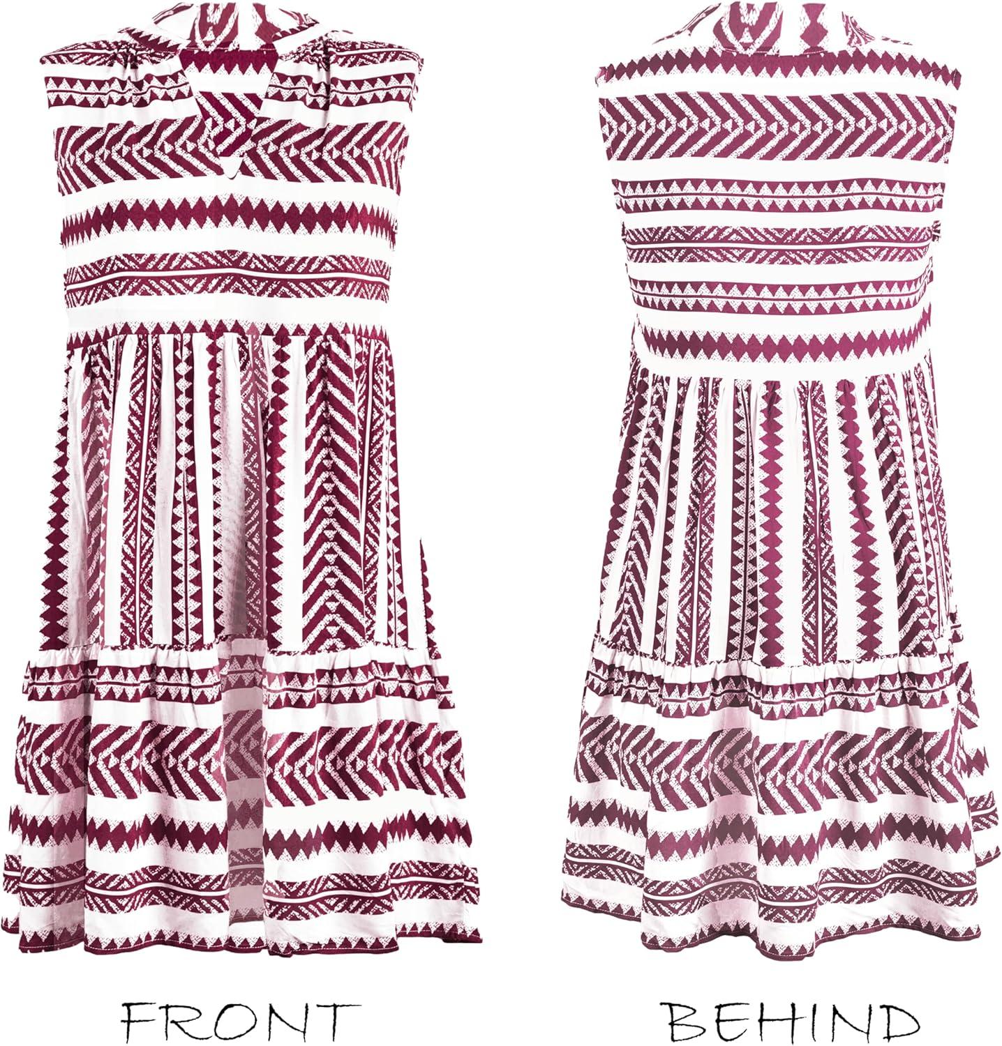 imageCUPSHE Womens Ruffle Beach Mini Dress Split V Neck A Line Sleeveless Geometric Stripe Tropical Leaf Pattern Summer DressesRed Geometric