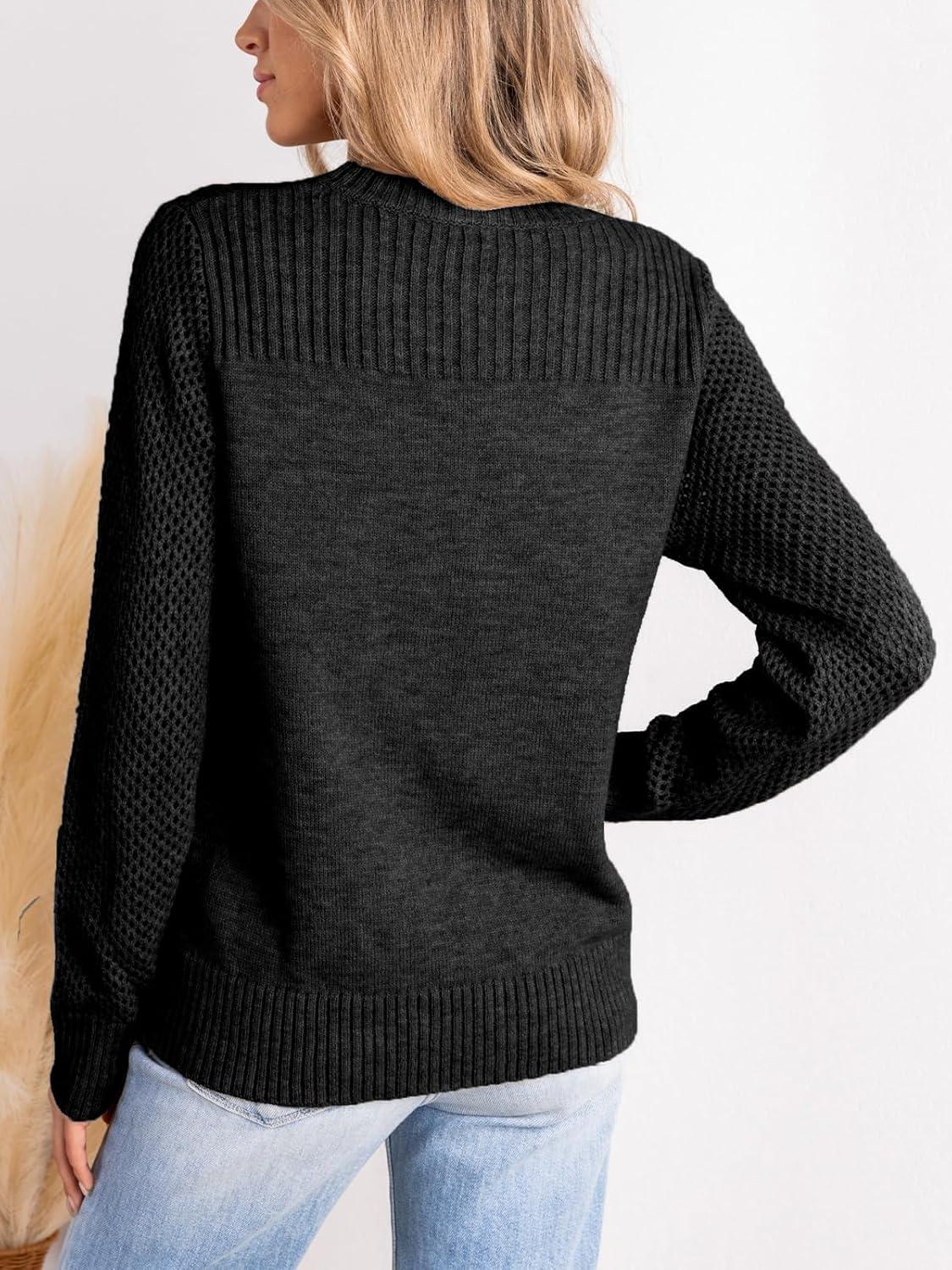 imageCUPSHE Womens Sweaters Casual Long Sleeve Pullover Sweaters Crewneck Soft Knit Jumper TopBlack