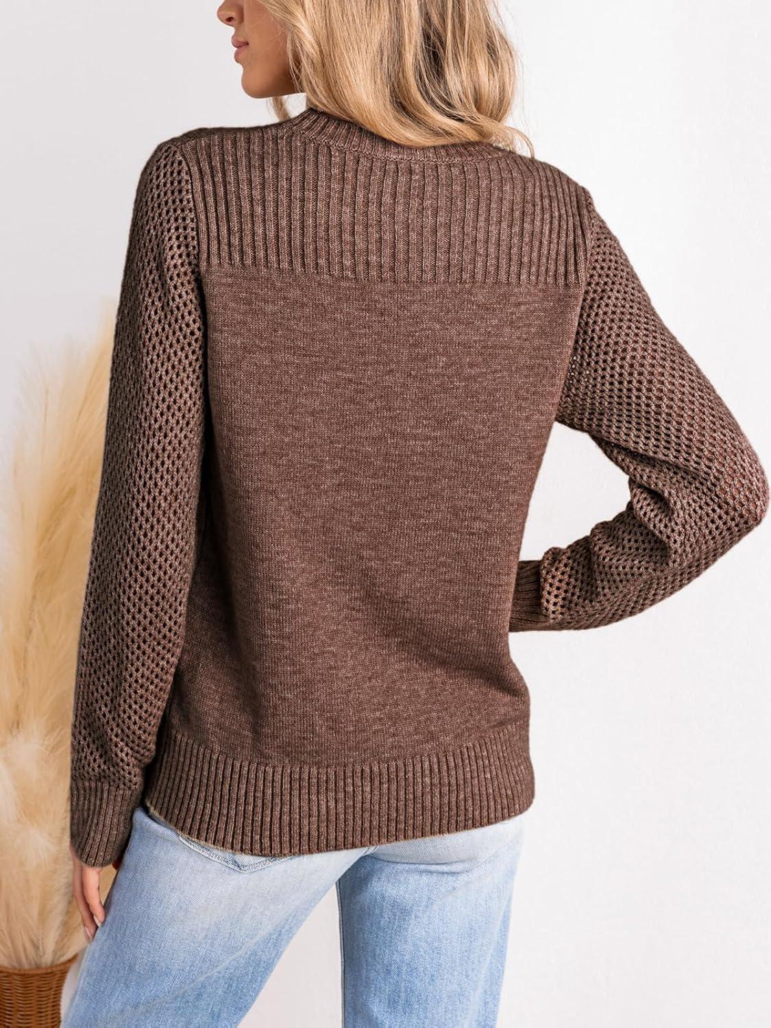imageCUPSHE Womens Sweaters Casual Long Sleeve Pullover Sweaters Crewneck Soft Knit Jumper TopBrown