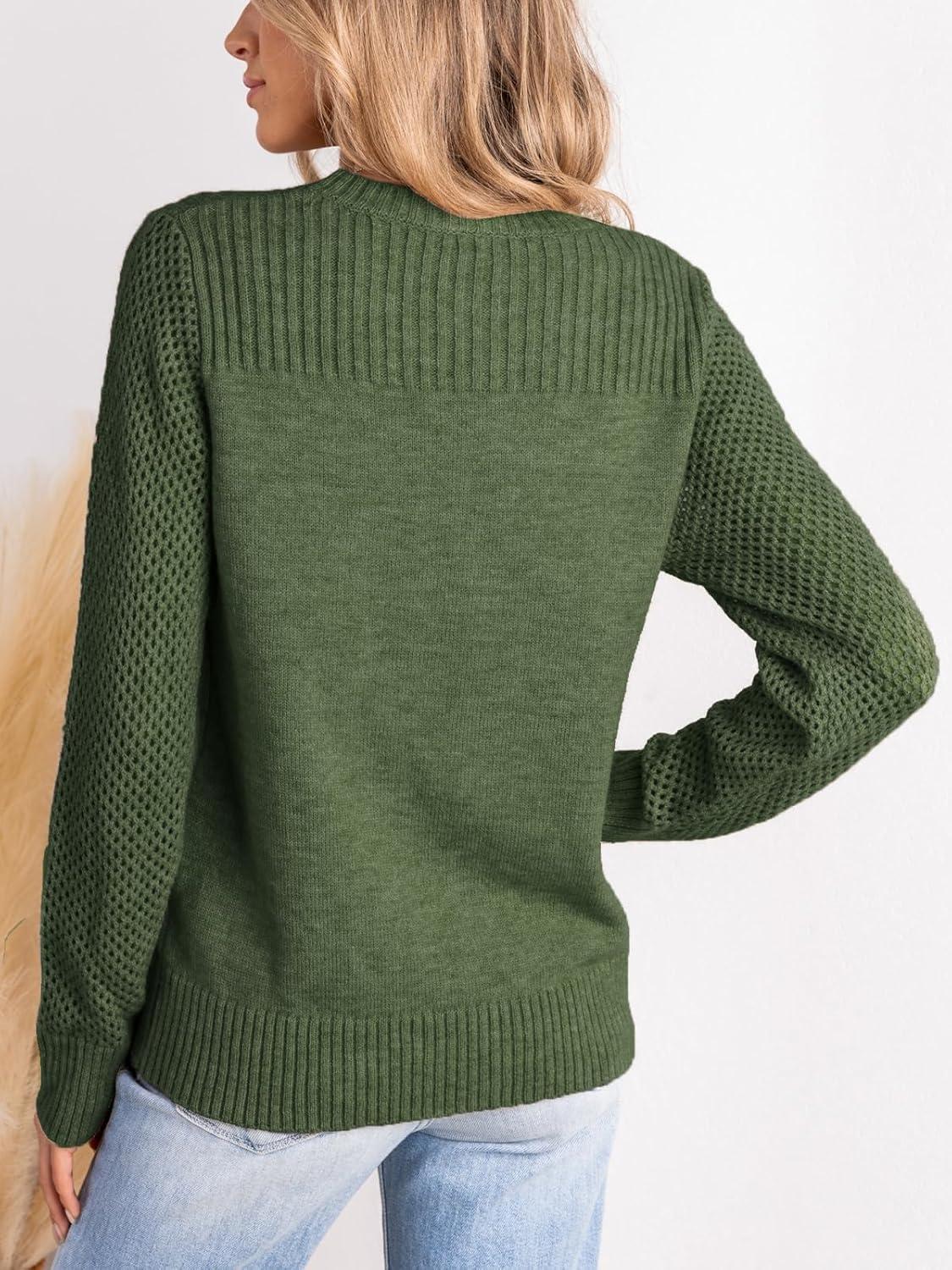 imageCUPSHE Womens Sweaters Casual Long Sleeve Pullover Sweaters Crewneck Soft Knit Jumper TopGreen