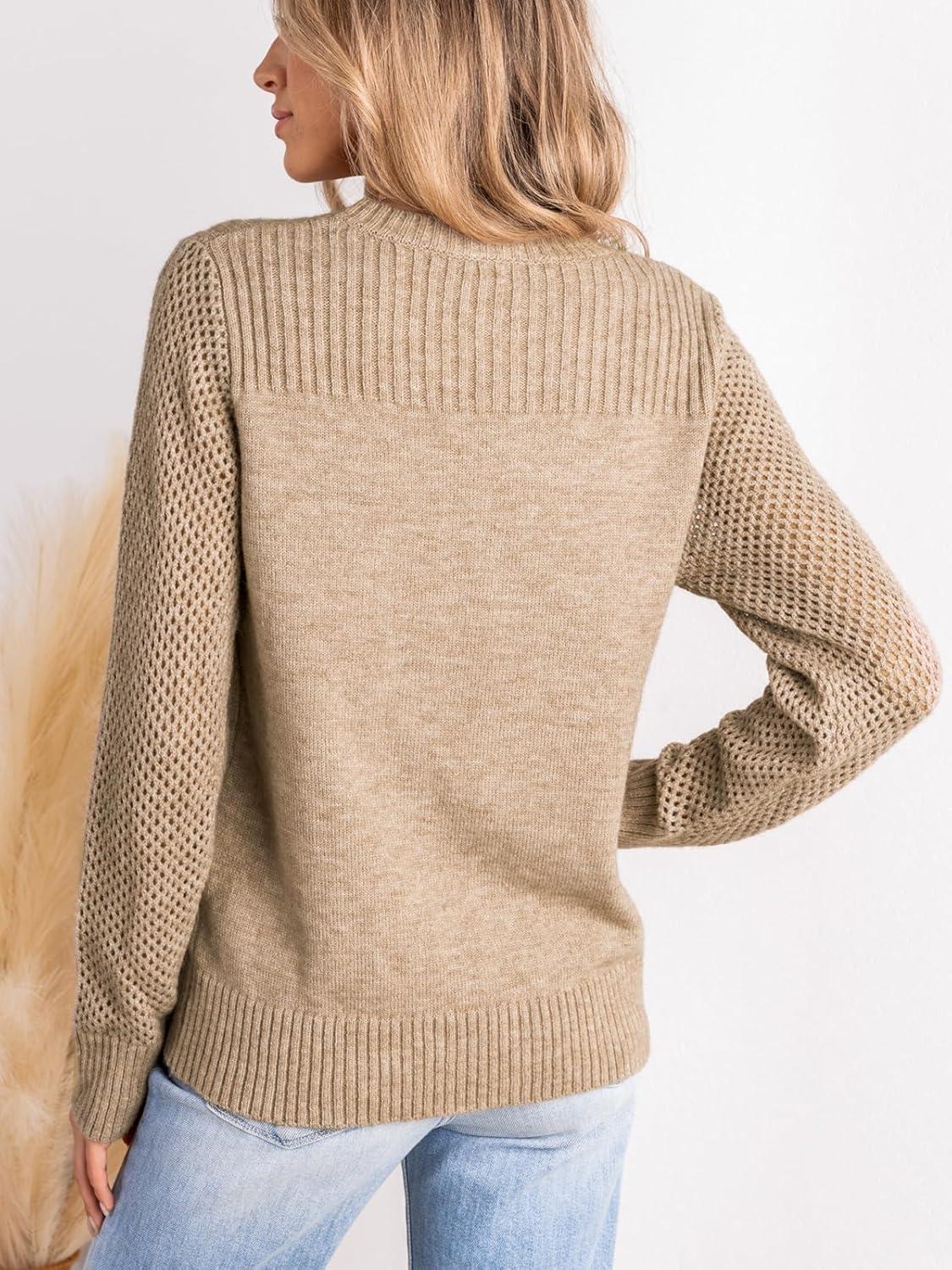 imageCUPSHE Womens Sweaters Casual Long Sleeve Pullover Sweaters Crewneck Soft Knit Jumper TopKhaki