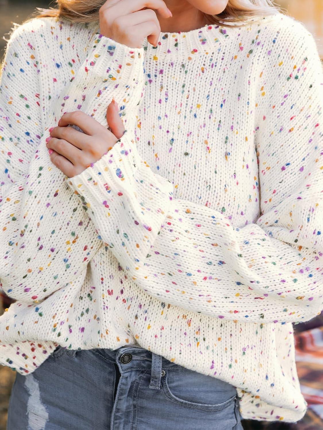 imageCUPSHE Womens Sweaters Rainbow Pom Casual Long Sleeve Ribbed Knit Pullover Sweater TopsWhite