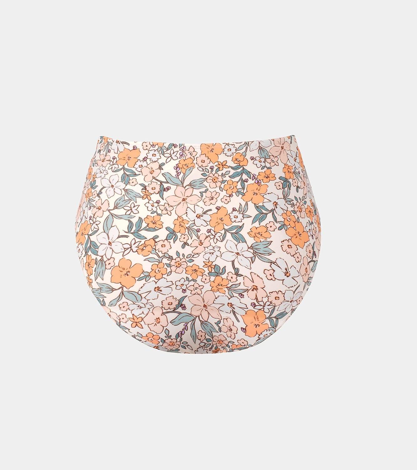 imageCUPSHE Womens Swimsuit Bikini Bottom High Waisted Bathing Suit Ruched Full CoverageApricotFloral