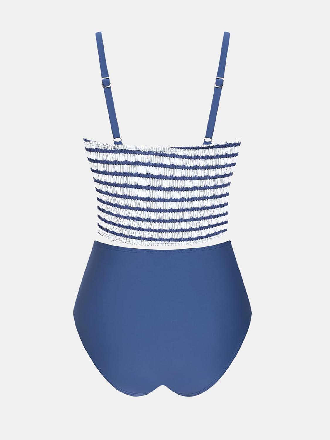 imageCUPSHE Womens Tankini Sets Square Neck Elastic High Waisted Two Piece Bathing Suits Adjustable Straps SwimwearNavyStriped