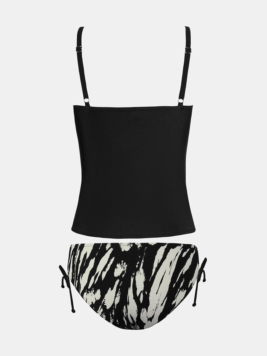 imageCUPSHE Womens Tankini Sets Two Piece Swimsuit Scoop Neck Ruched Adjustable Straps Drawstring Mid RiseBlack