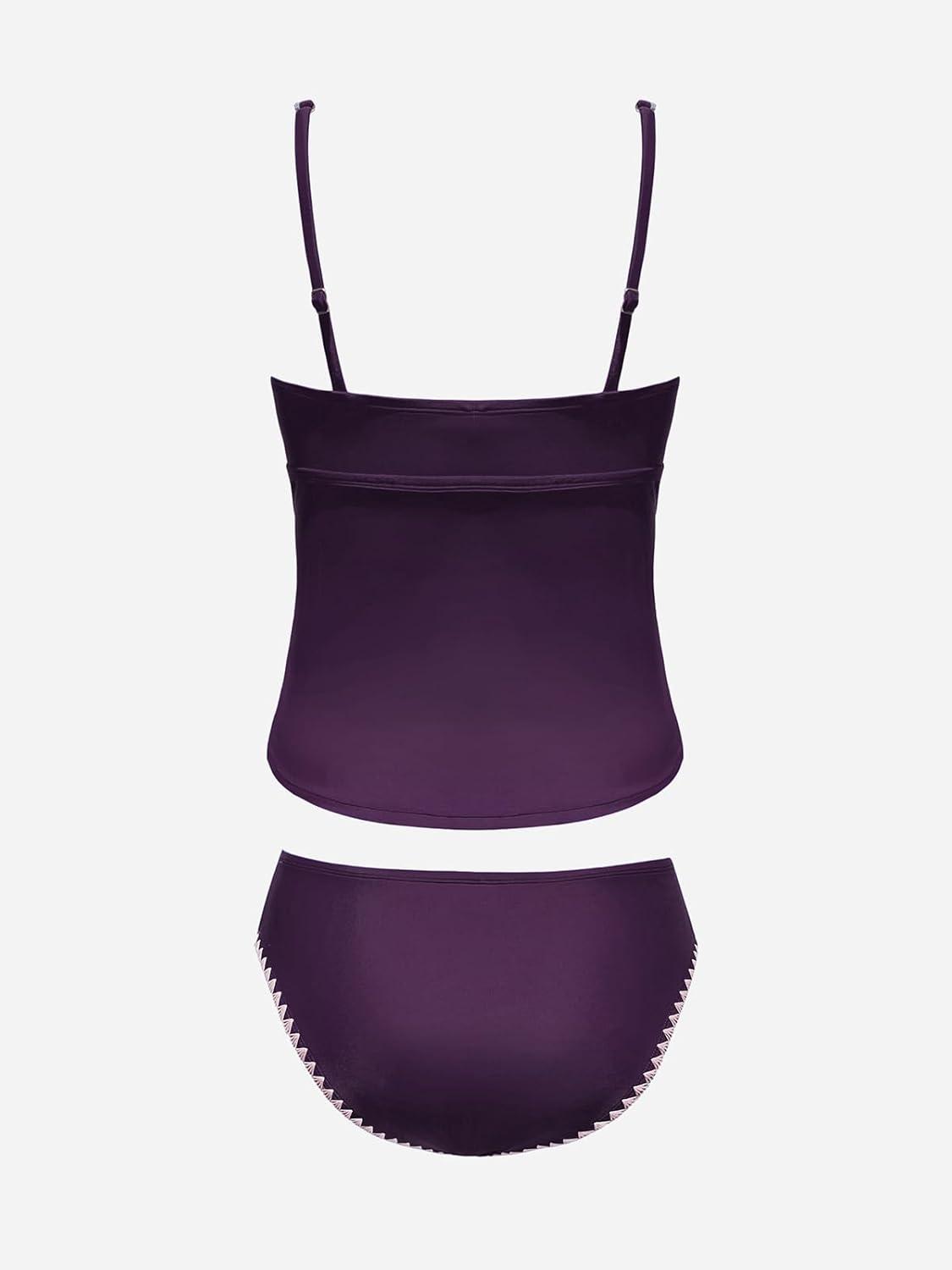 imageCUPSHE Womens Tankini Sets Two Piece Swimsuit Scoop Neck Tummy Control Adjustable Straps Shell StitchedPlum Purple