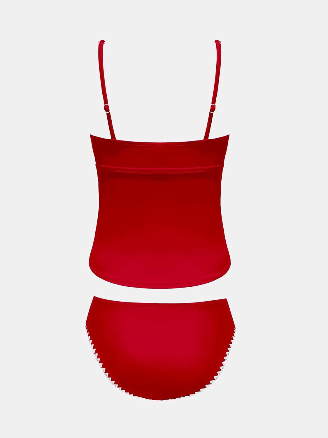 imageCUPSHE Womens Tankini Sets Two Piece Swimsuit Scoop Neck Tummy Control Adjustable Straps Shell StitchedRed