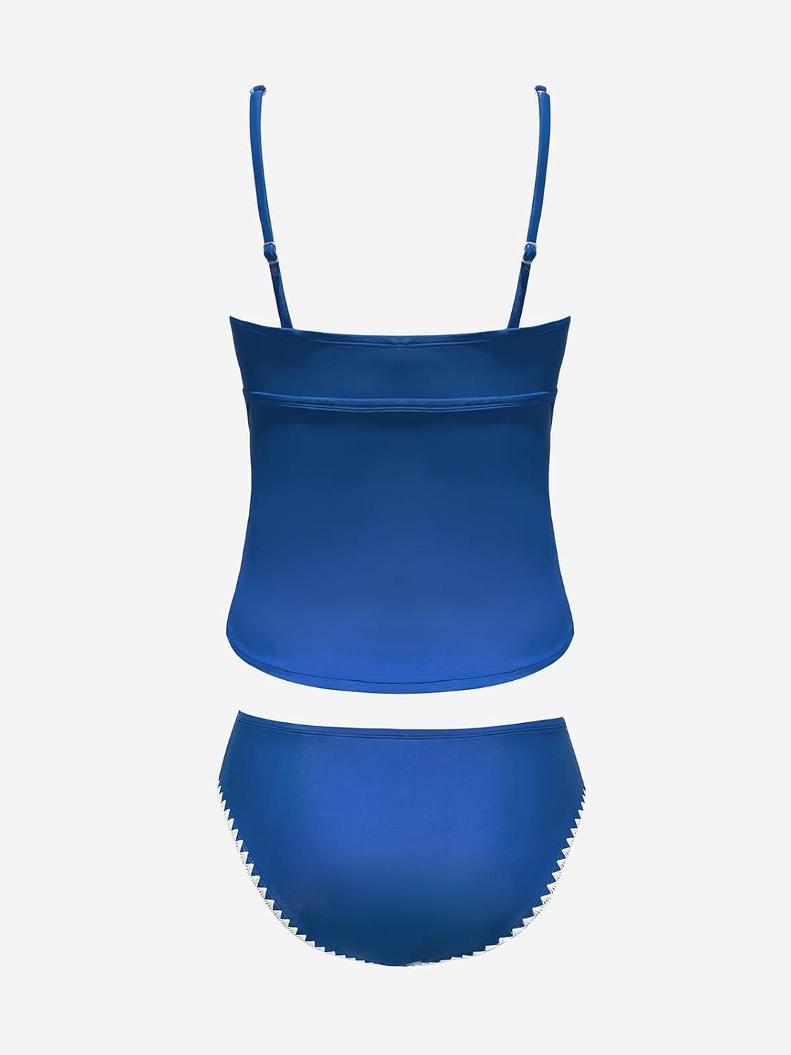 imageCUPSHE Womens Tankini Sets Two Piece Swimsuit Scoop Neck Tummy Control Adjustable Straps Shell StitchedSlate Blue