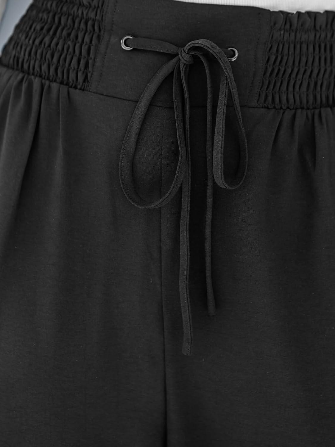 imageCUPSHE Womens Wide Leg Pants Elastic High Waisted Beach Trousers Cotton Linen Summer Palazzo Solid Black M