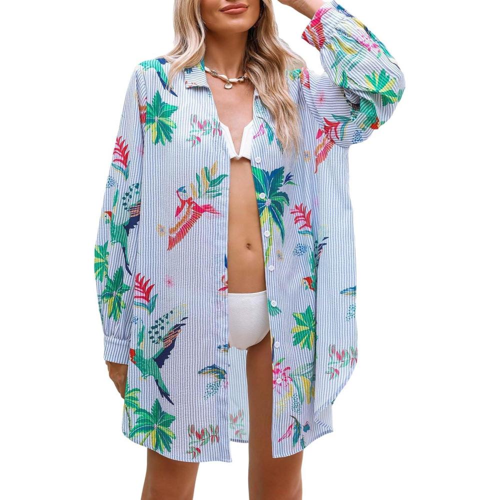 imageCUPSHE Dress Button Down Shirt Dress Long Sleeve Blouse Top Leopard PrintBlue