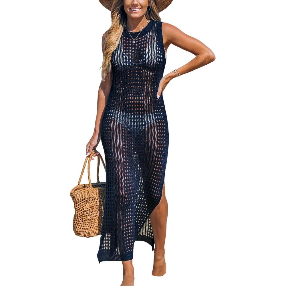 imageCUPSHE Women Cutout Bodycon Maxi CoverUp Dress Crew Neck Sleeveless Cover Up SummerDark Blue