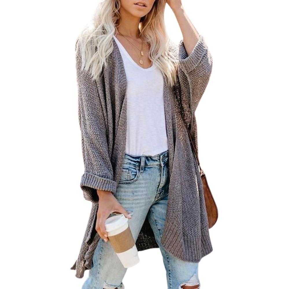 imageCUPSHE Women Fall Open Front Crochet Knit Lightweight Long Sleeves Casual Cardigan SweatersGrey