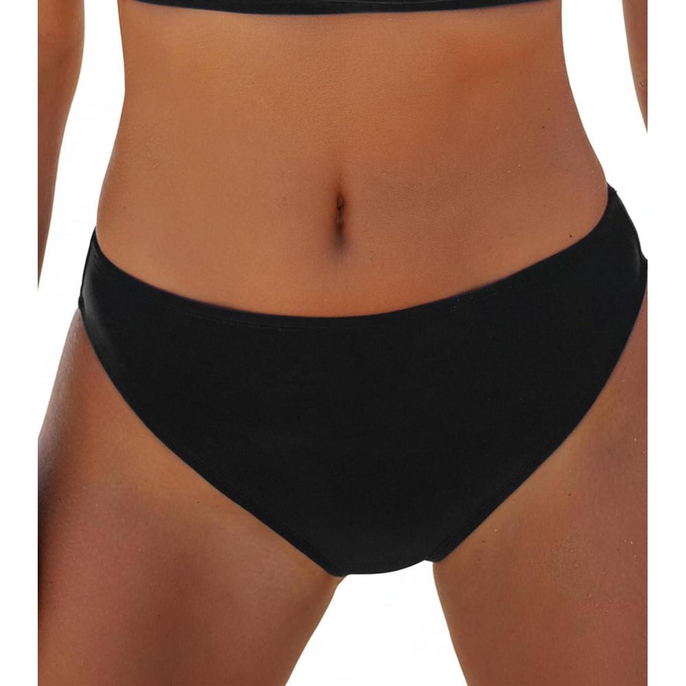 imageCUPSHE Womens Bikini Bottom Separate Mid Rise Full Coverage Swimsuit Bottom OnlyBlack