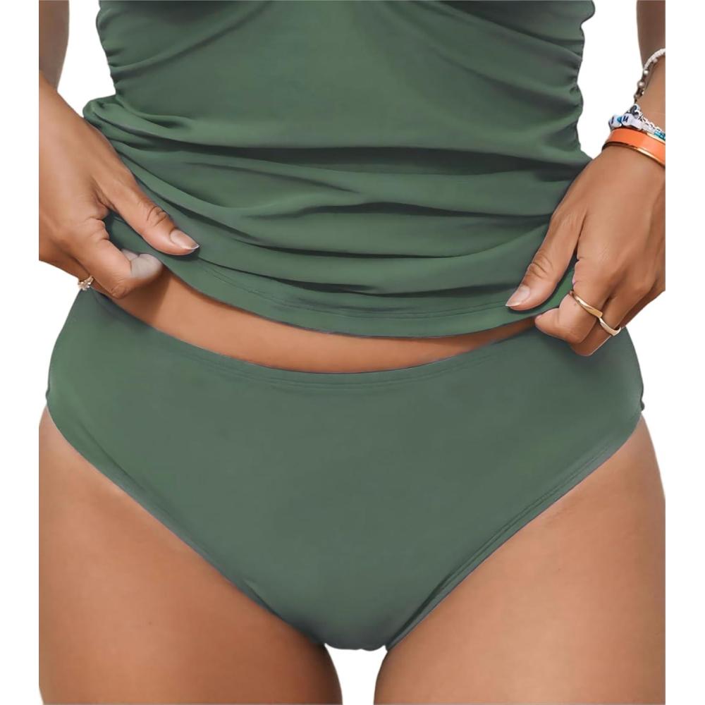 imageCUPSHE Womens Bikini Bottoms Mid Rise Swimsuit Only Bottoms Full Coverage Bathing SuitsForest Green
