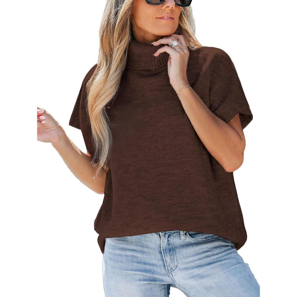 imageCUPSHE Womens Fall Sweaters Turtleneck Oversized Cap Sleeve Knitted Casual Fit Pullover TopsBrown
