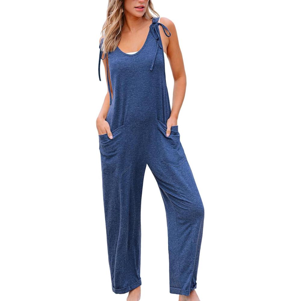imageCUPSHE Womens Jumpsuit V Neck Sleeveless Tied Pockets Outfits Casual Vacation Rompers NavyNavy
