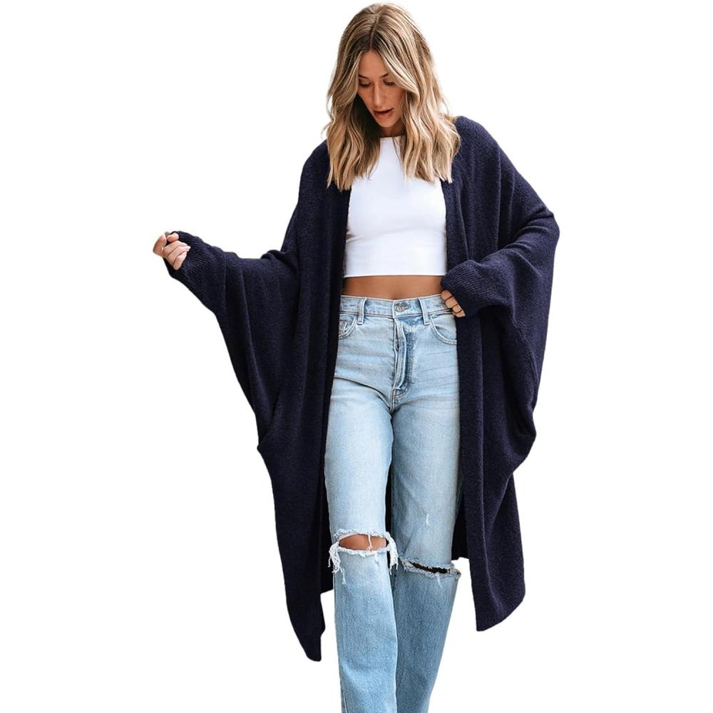 imageCUPSHE Womens Oversized Cardigan Sweater Open Front 2025 Fall Long Sleeve Soft Knit Casual Sweaters OutwearNavy
