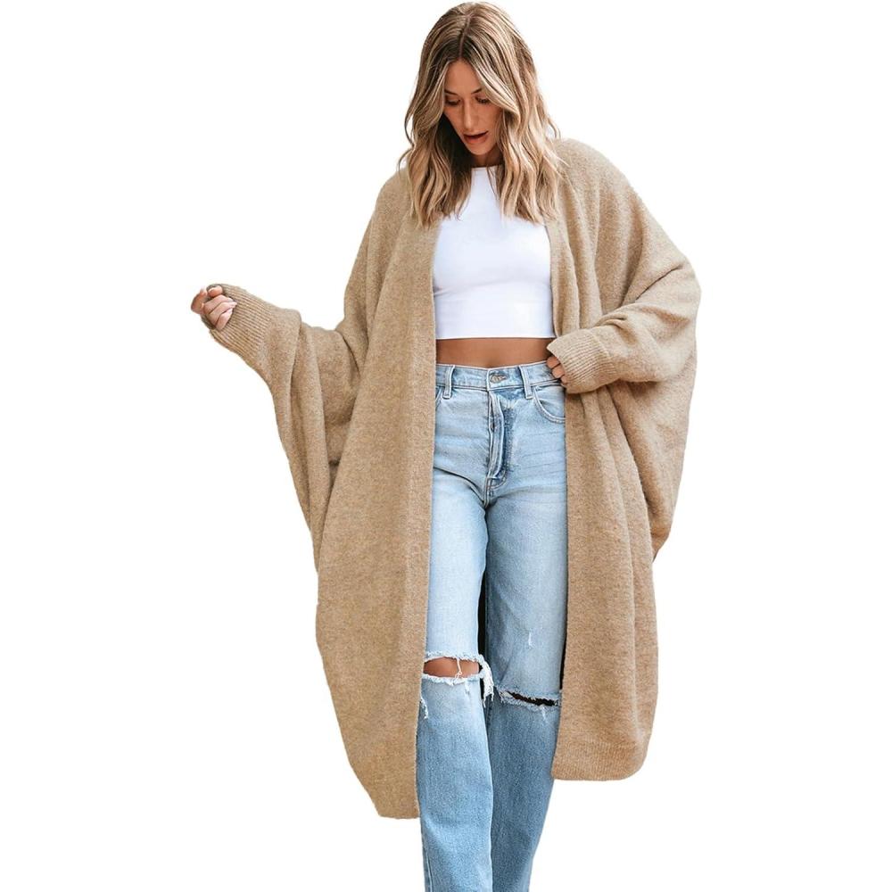 imageCUPSHE Womens Oversized Cardigan Sweater Open Front 2025 Fall Long Sleeve Soft Knit Casual Sweaters OutwearOatmeal