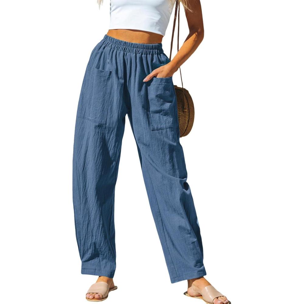imageCUPSHE Womens Pants Patch Pocket Tapered Leg Elastic Waist Long Pant Casual Beach Vacation RunningBlue