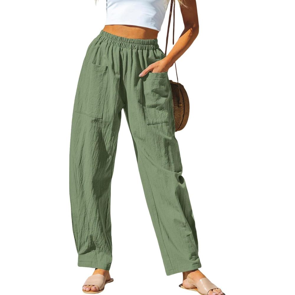 imageCUPSHE Womens Pants Patch Pocket Tapered Leg Elastic Waist Long Pant Casual Beach Vacation RunningDark Green