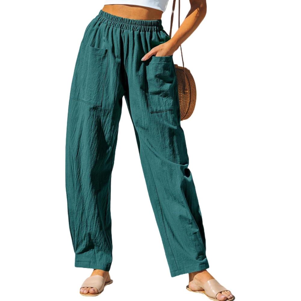imageCUPSHE Womens Pants Patch Pocket Tapered Leg Elastic Waist Long Pant Casual Beach Vacation RunningDeep Blue