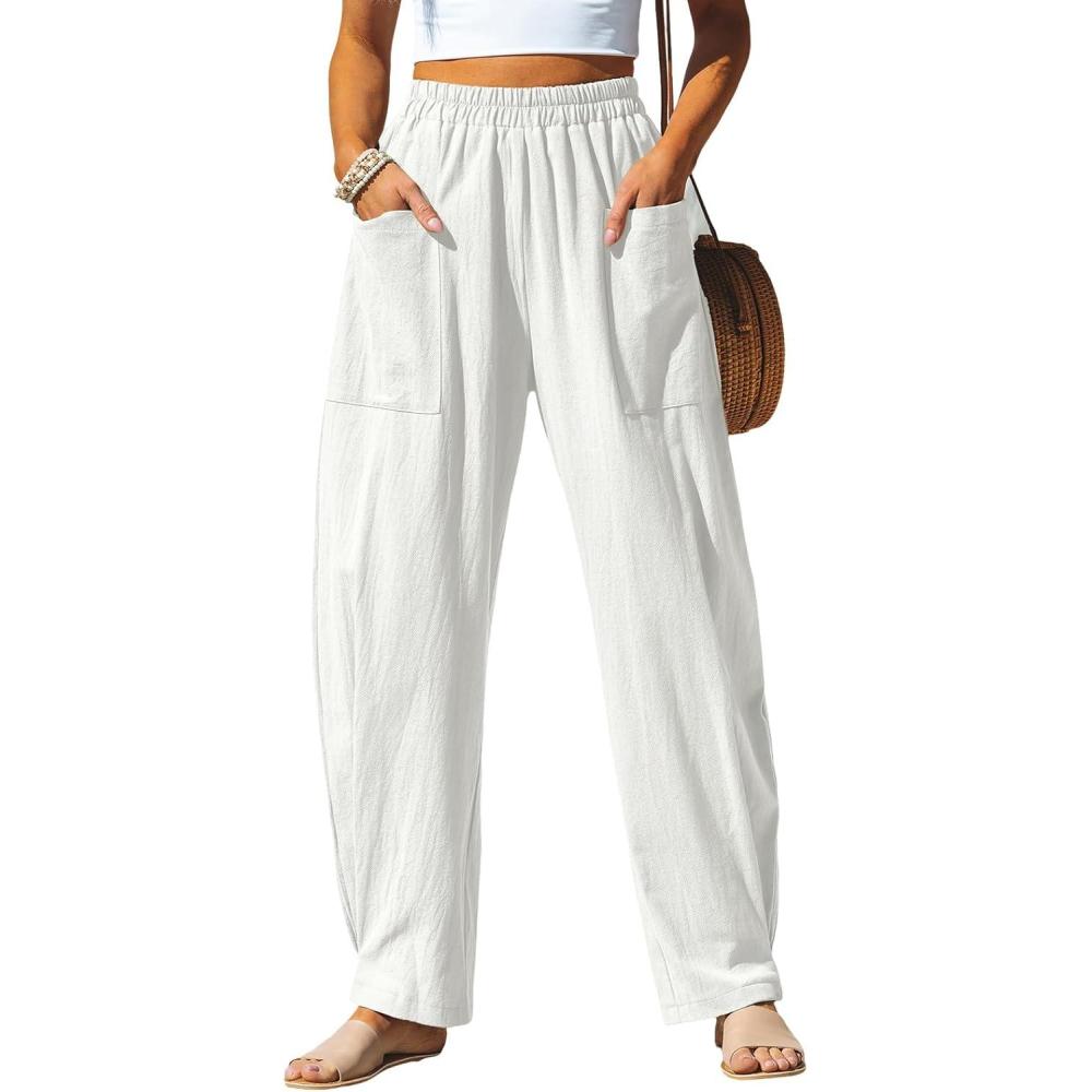 imageCUPSHE Womens Pants Patch Pocket Tapered Leg Elastic Waist Long Pant Casual Beach Vacation RunningWhite