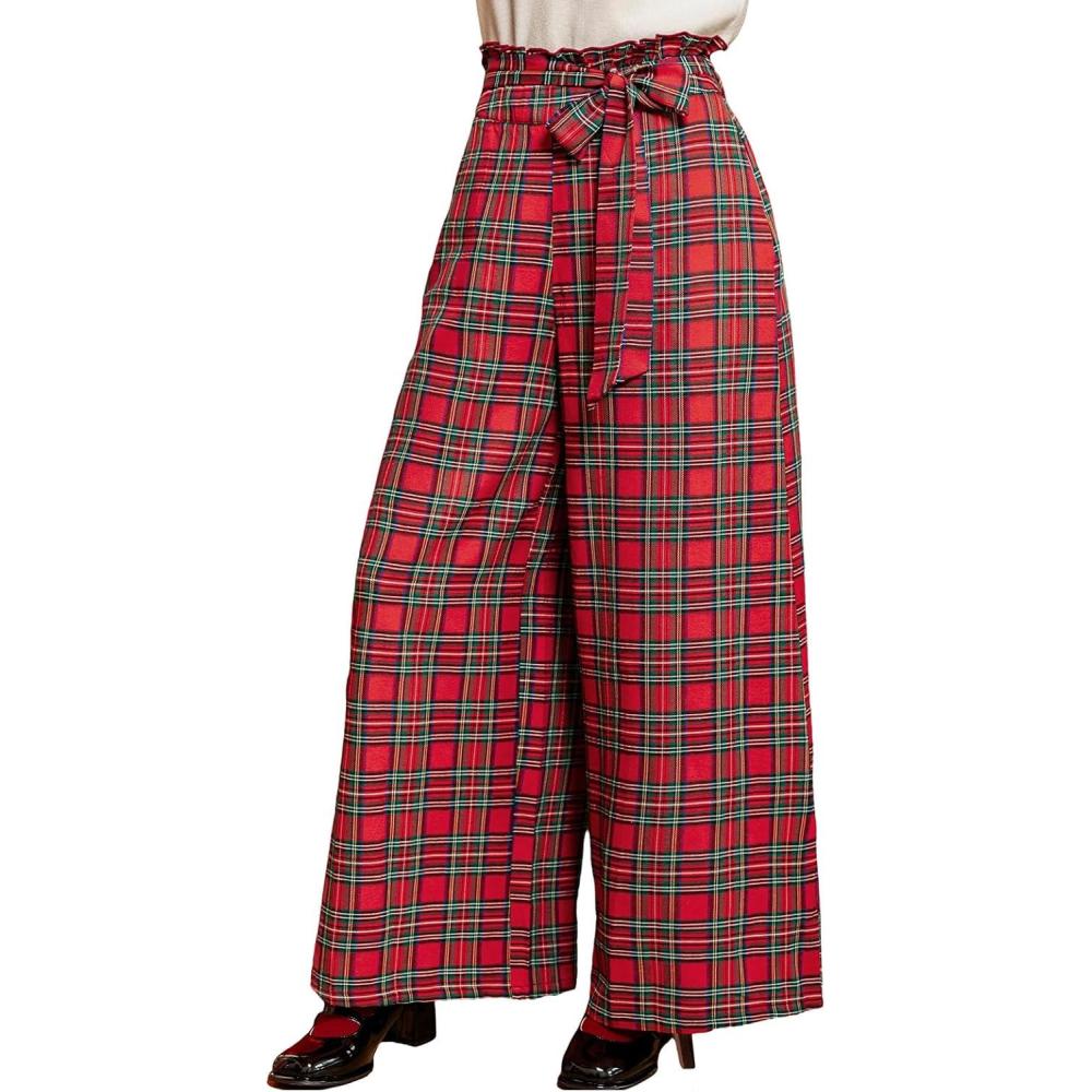 imageCUPSHE Womens Plaid Pants 2025 Christmas Pajama Lounge Gingham Pants Xmas PJ Bottoms with Pockets Fall Y2K OutfitsRed