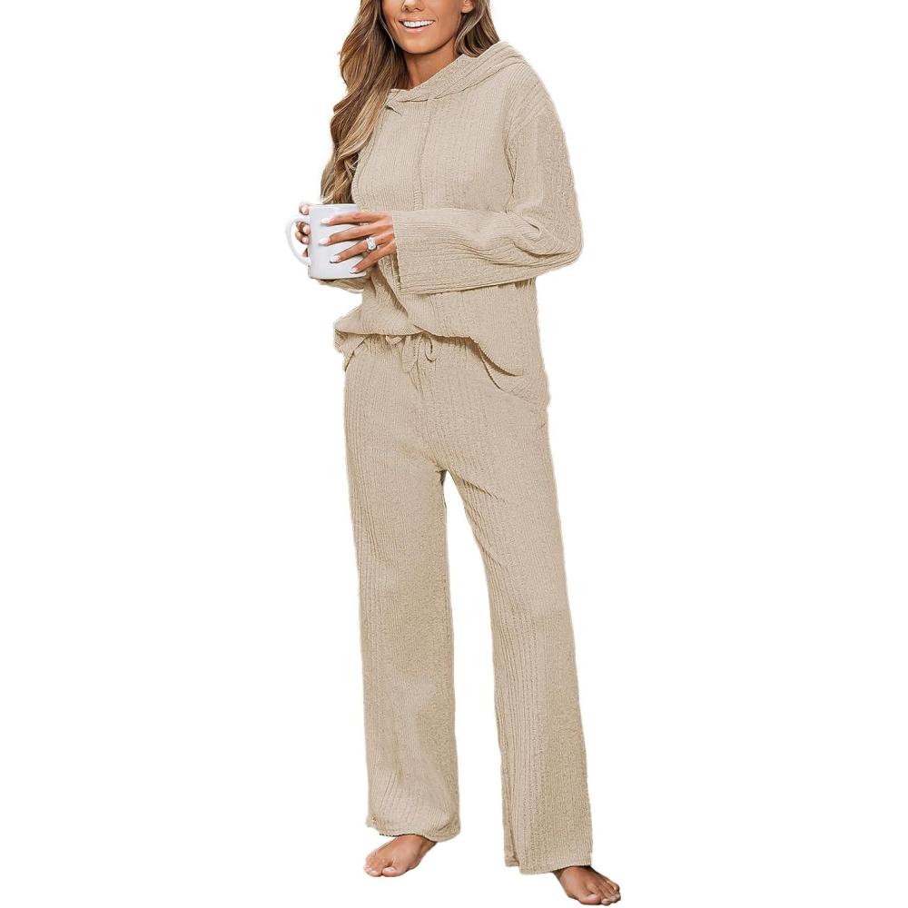 imageCUPSHE Womens Ribbed Knit Pajama Sets Long Sleeve Loungewear 2 Piece Soft and Comfy Lounge PJs SetsLight Yellow