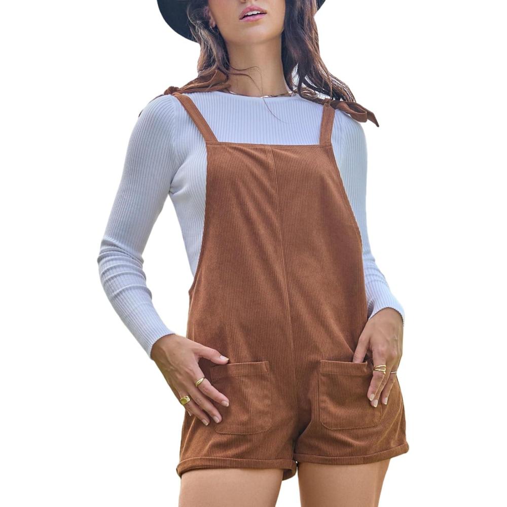 imageCUPSHE Womens Romper Square Neck Patch Pocket Wide Leg Tied Lace Up Jumpsuit Outfit Casual DressyBrown