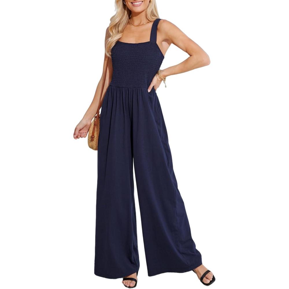 imageCUPSHE Womens Romper Square Neck Sleeveless Jumpsuit Straight leg Outfit Casual DressyNavy