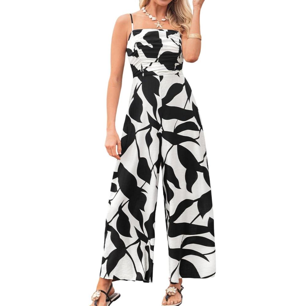 imageCUPSHE Womens Surplice Neckline Sleeveless Jumpsuit Waist Wie Wide Leg Dressy Vacation Beach 2025 OutfitsBlack