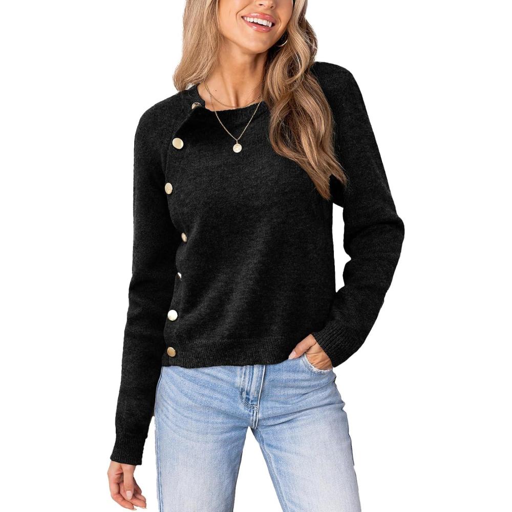 imageCUPSHE Womens Sweaters Long Sleeve Crew Neck Trendy Sweater Tops for FallBlack