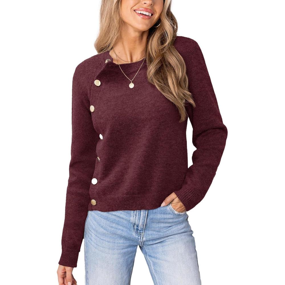 imageCUPSHE Womens Sweaters Long Sleeve Crew Neck Trendy Sweater Tops for FallCherry Red