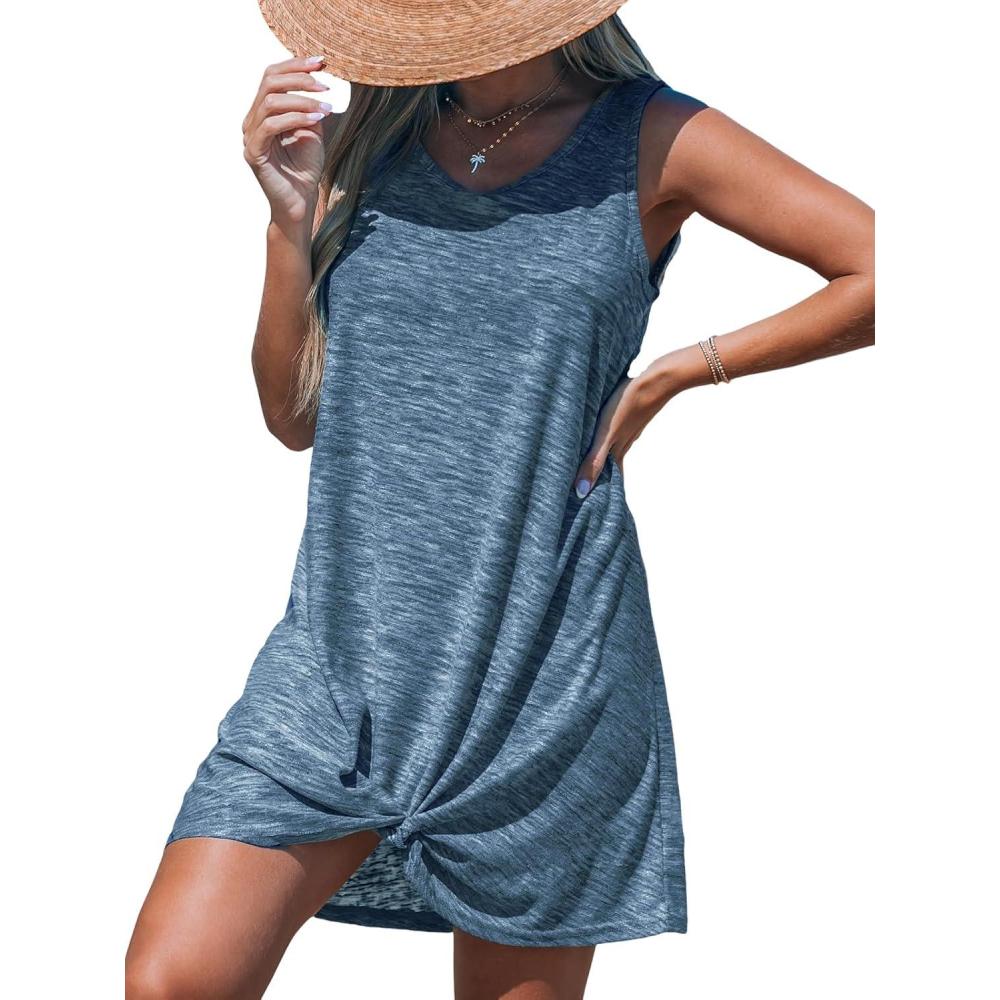 imageCUPSHE Womens Swimsuit Coverup Sleeveless Swimwear Beach Cover Ups Sheer Twisted Basic Tank DressBlue