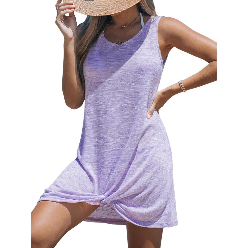 imageCUPSHE Womens Swimsuit Coverup Sleeveless Swimwear Beach Cover Ups Sheer Twisted Basic Tank DressPurple