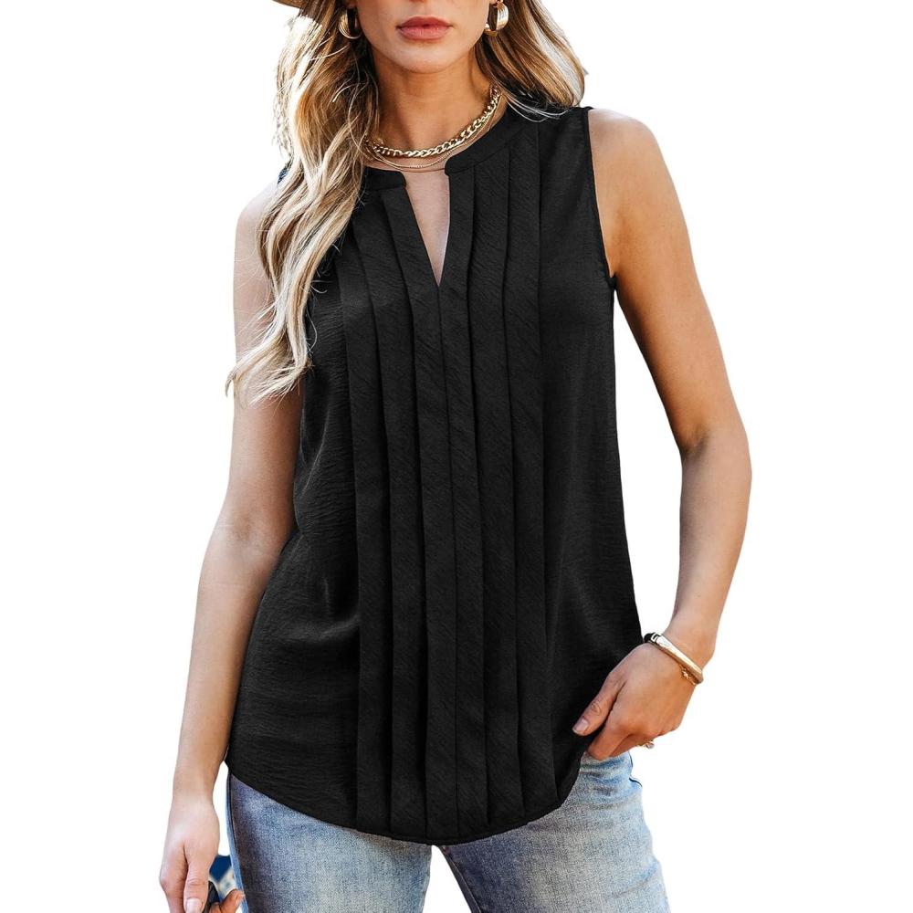 imageCUPSHE Womens Top Lace Split Neck Sleeveless Shirts Dressy Tank Coverup 2025 Fashion Blouse Summer CasualBlack