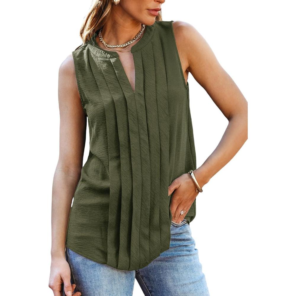 imageCUPSHE Womens Top Lace Split Neck Sleeveless Shirts Dressy Tank Coverup 2025 Fashion Blouse Summer CasualGreen