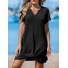CUPSHE Bathing Suit Cover Up for Women Waffle Knit Twisted Beach Dress Short Sleeve Summer Swimsuit Coverup Swimwear(Black)