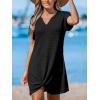 CUPSHE Bathing Suit Cover Up for Women Waffle Knit Twisted Beach Dress Short Sleeve Summer Swimsuit Coverup Swimwear(Black)
