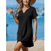 CUPSHE Bathing Suit Cover Up for Women Waffle Knit Twisted Beach Dress Short Sleeve Summer Swimsuit Coverup Swimwear(Black)