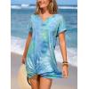 CUPSHE Bathing Suit Cover Up for Women Waffle Knit Twisted Beach Dress Short Sleeve Summer Swimsuit Coverup Swimwear(Blue Tie Dye)